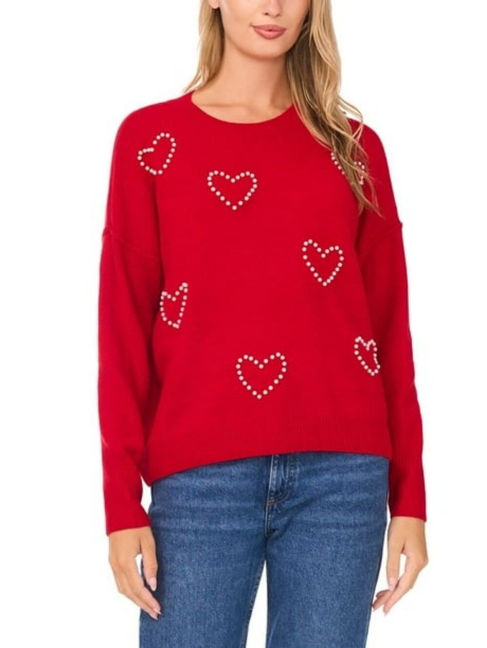 Vince Camuto Red Heart Pearl Womens Sweater